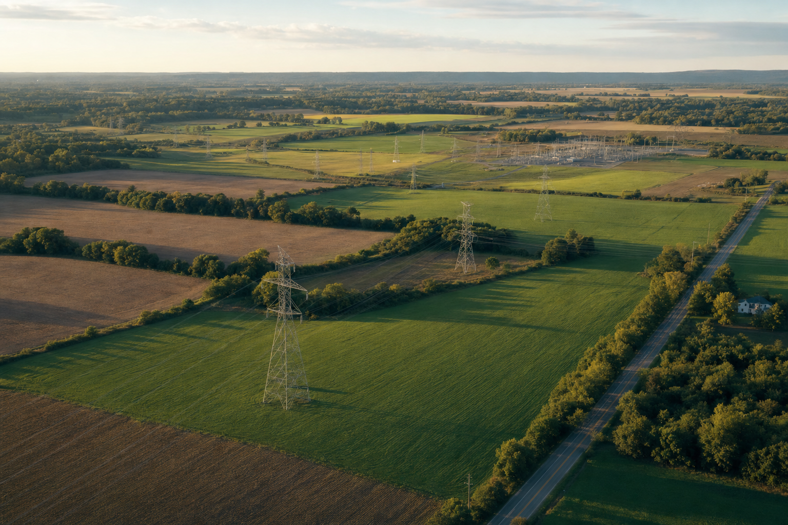 Rural farmland near transmission infrastructure